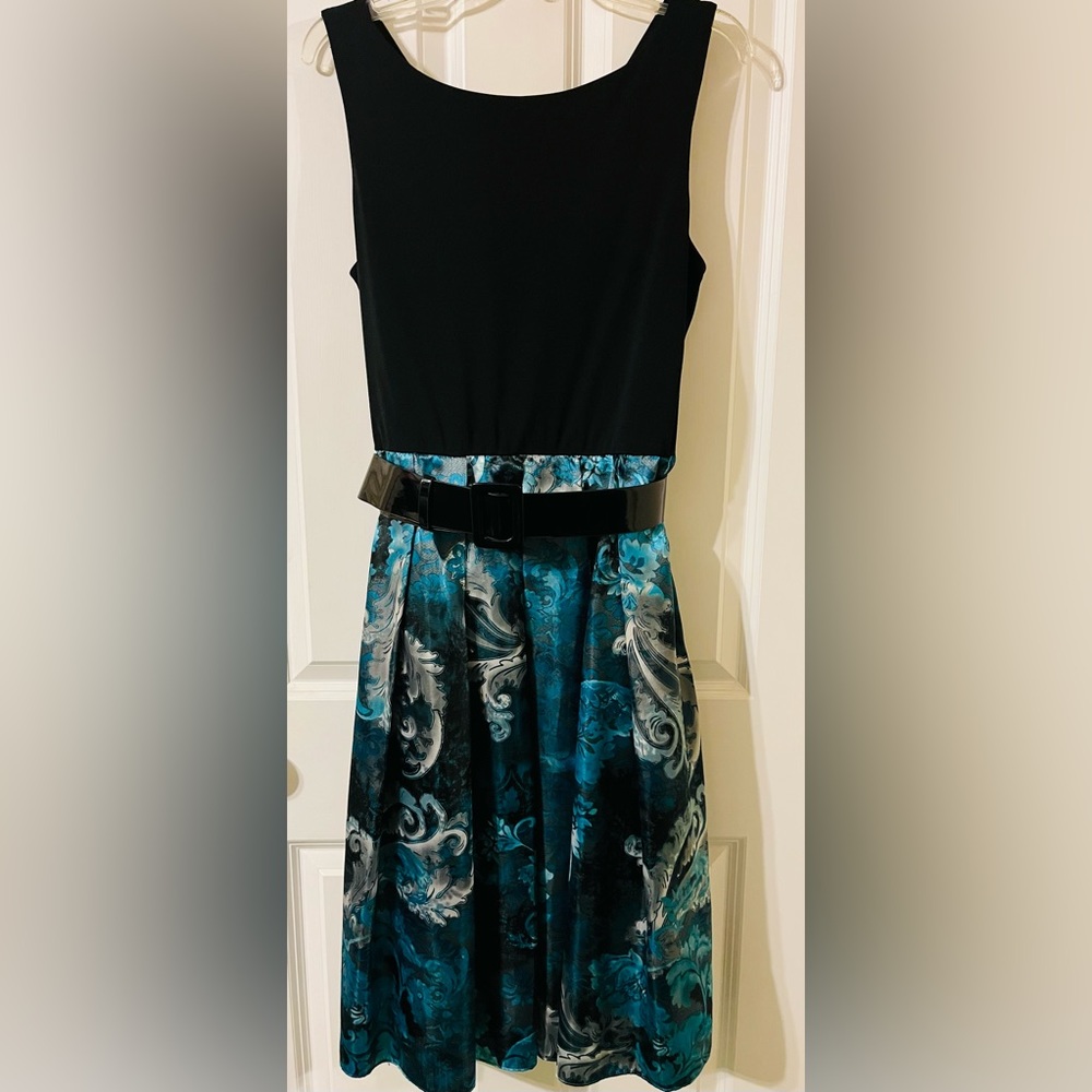 Blue Paisley Sleeveless Dress + Belt